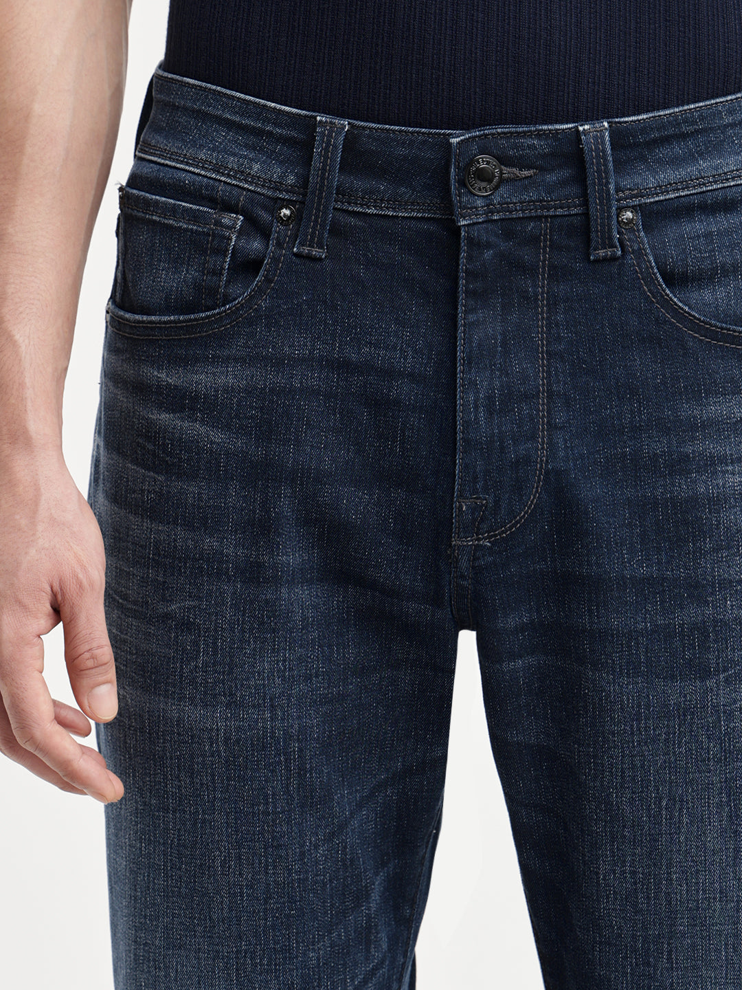 Dark Blue Washed Straight Fit Jeans